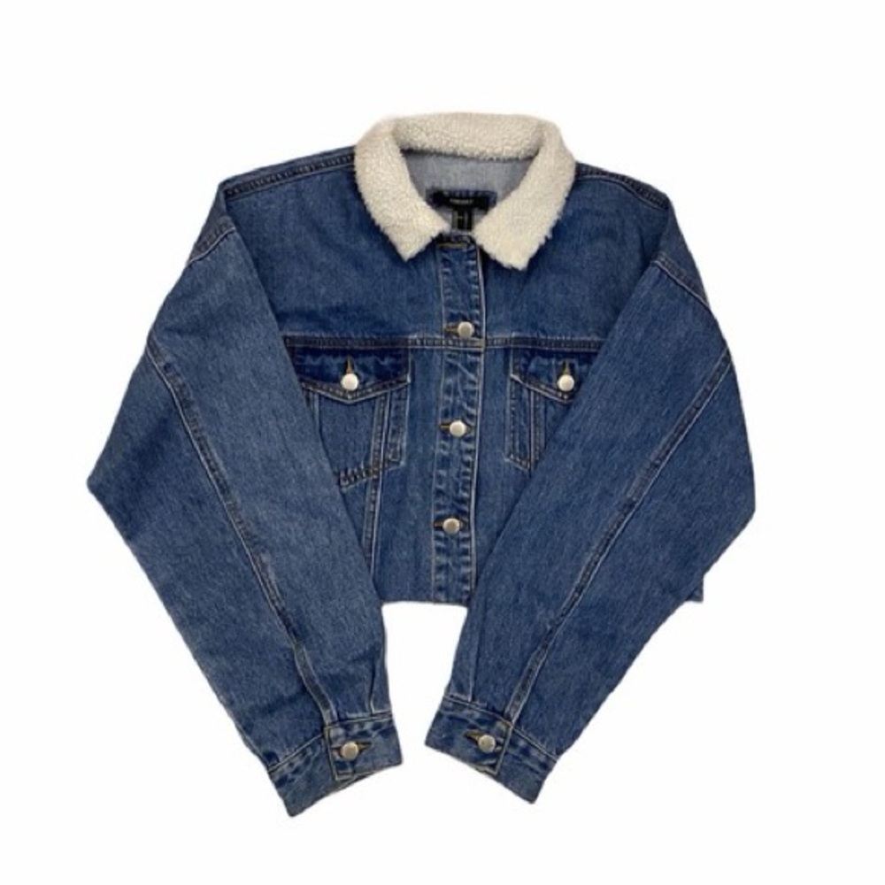 FOREVER21 Cropped Sherpa Denim Jacket - Picture 3 of 7